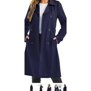 Women'S Waterproof Trench Coat Long Double Breasted Windbreaker XL Belted